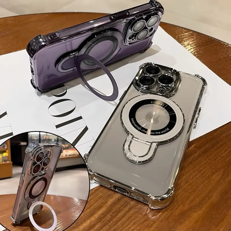 Ốp Lưng iPhone Cao Cấp Có Giá Đỡ Từ Tính Sang Trọng Bảo Vệ Camera iP 11/12/13/14/15/16/17/Plus/Pro/Max Chất Liệu Nhựa TPU Cao Cấp Nhiều Màu Phong Cách Trẻ Trung