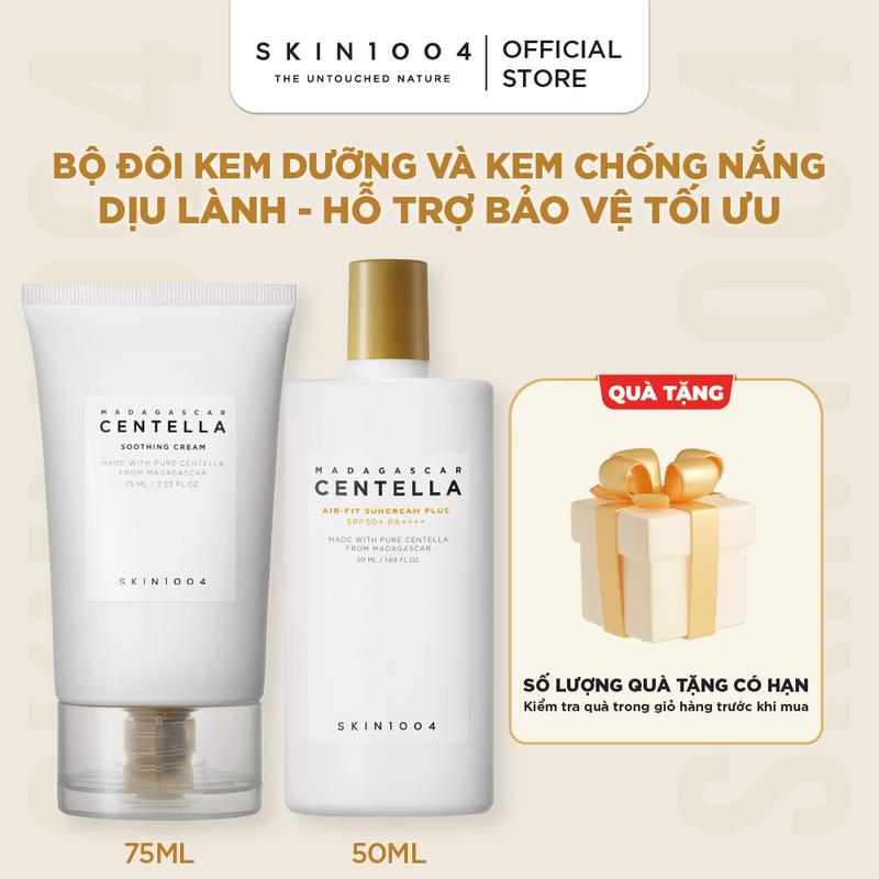 SKIN1004 Combo Dịu Da Chống Nắng Kem Dưỡng Soothing Cream 75ml+ Kem Chống Nắng Air-fit Suncream 50ml