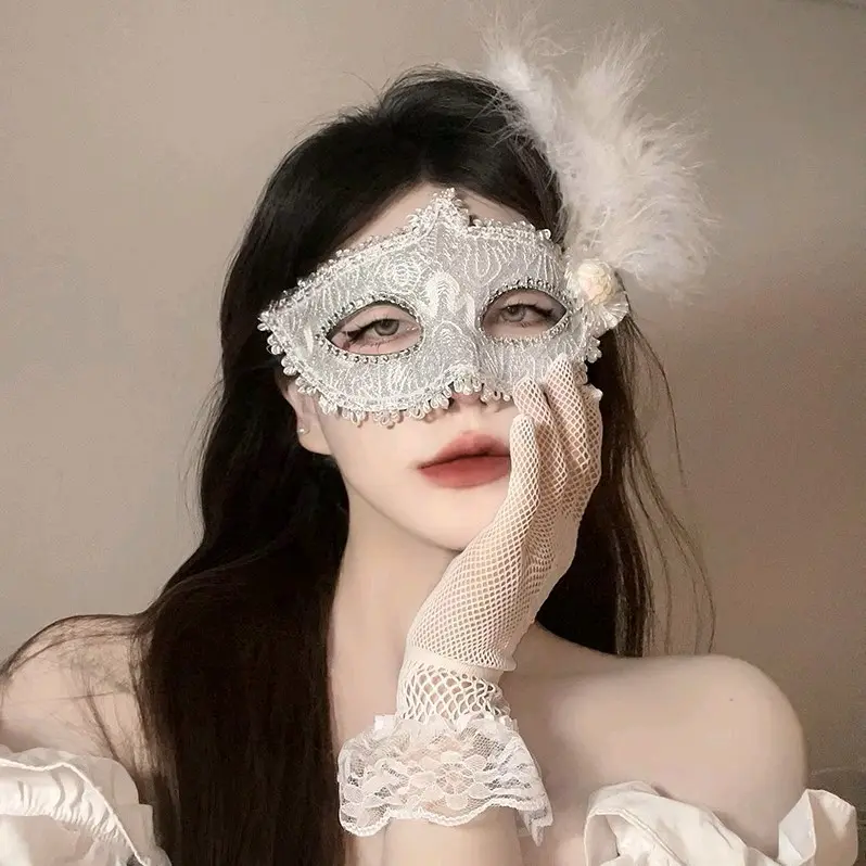 Topeng Festival Halloween Wanita Renda Brukat Bulu - Party Mask Wanita untuk pesta karnaval dan festival