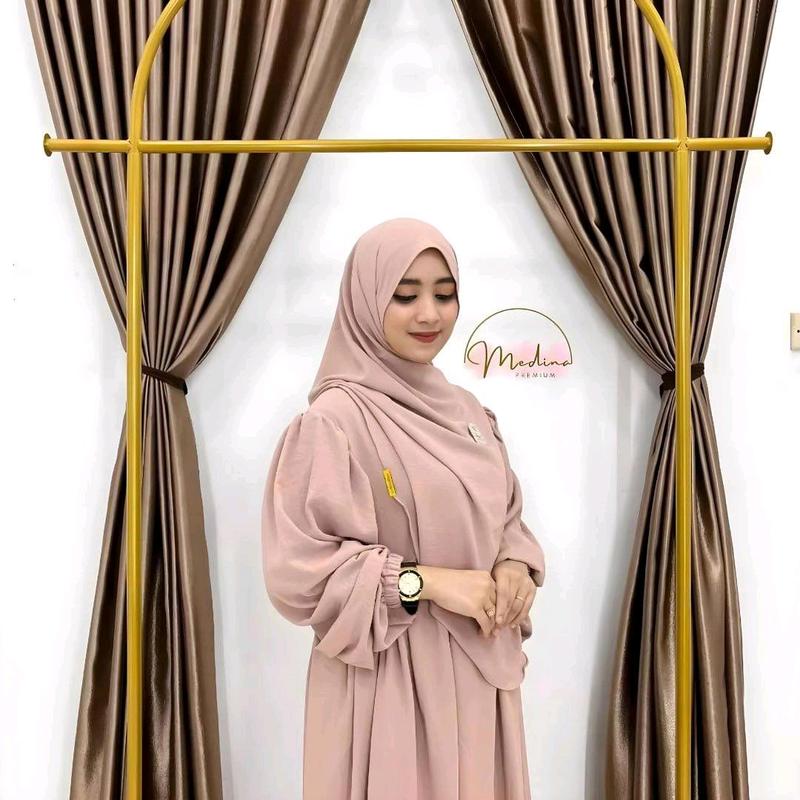 MDN - Set Syar'i Pashmina Oval Gamis Wanita Bahan Crinkle/oversize Airflow Muslim Dress Jilbab Syar'i Polos Syari jumbo 2