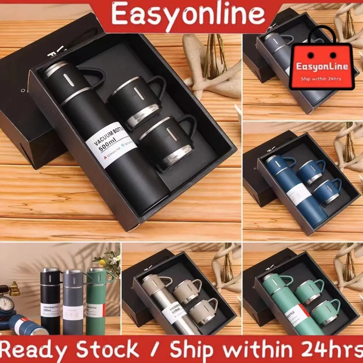 Vacuum Flask Creative Vacuum Cup Set 500ml 304 Stainless Steel Thermos Flask Business Gift Water Bottle Cup Kitchenware Heater