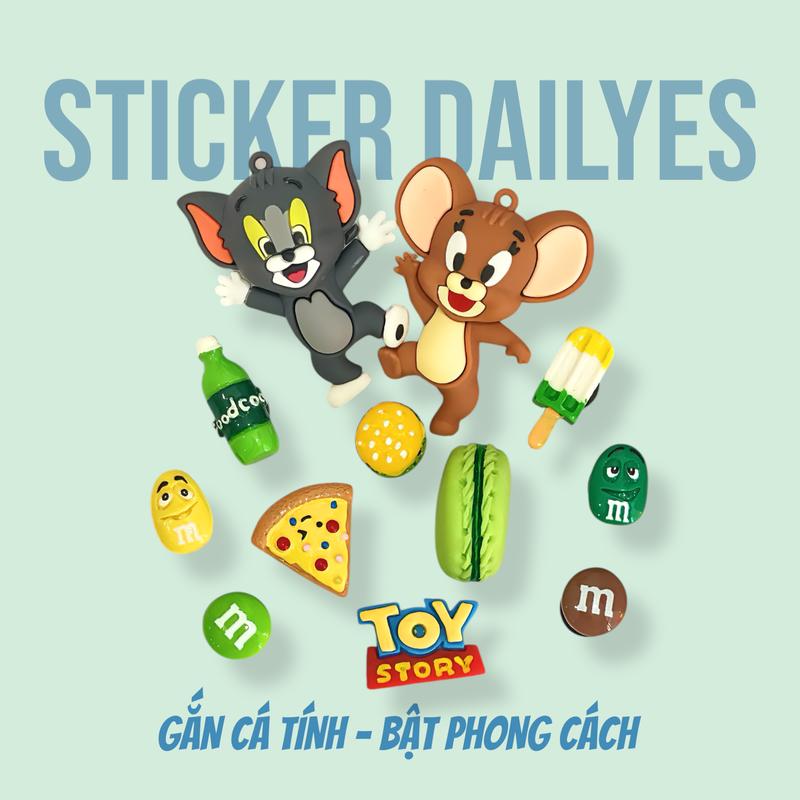 [Bộ 12 chiếc] Charm Gắn Dép Tom & Jerry, Sticker Dép Cross, Jibbitz In 3D Siêu Cute - Sticker Dailyes
