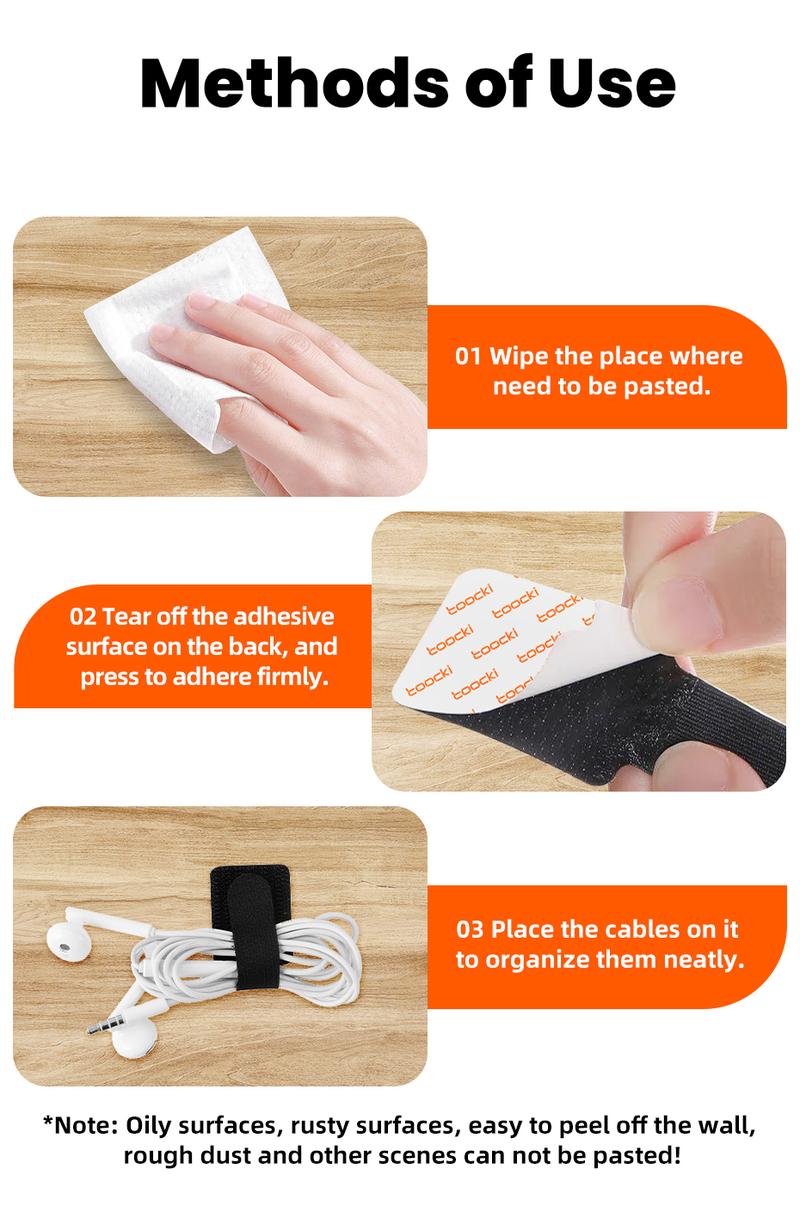Product Introduction of Toocki 5/10/20pcs Back-glue Adhesive Cable Ties Multifunctional Velcro Tape Strong Adhesive Interlocking Bundling Tape Neat Organize Polyamide Power Cable 23
