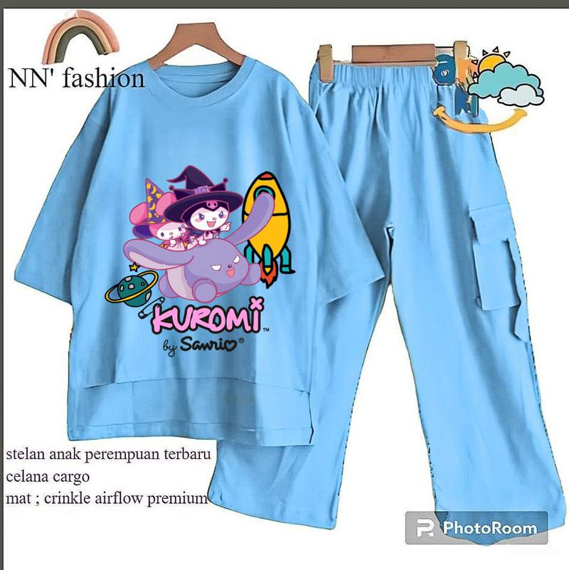 Product Introduction of Stelan Anak Perempuan Terbaru Celana Model Cargo Skena dengan Baju Motif Kuromi Lucu Bahan Crinkle Airflow Premium - Fashion Setelan Pakaian 25