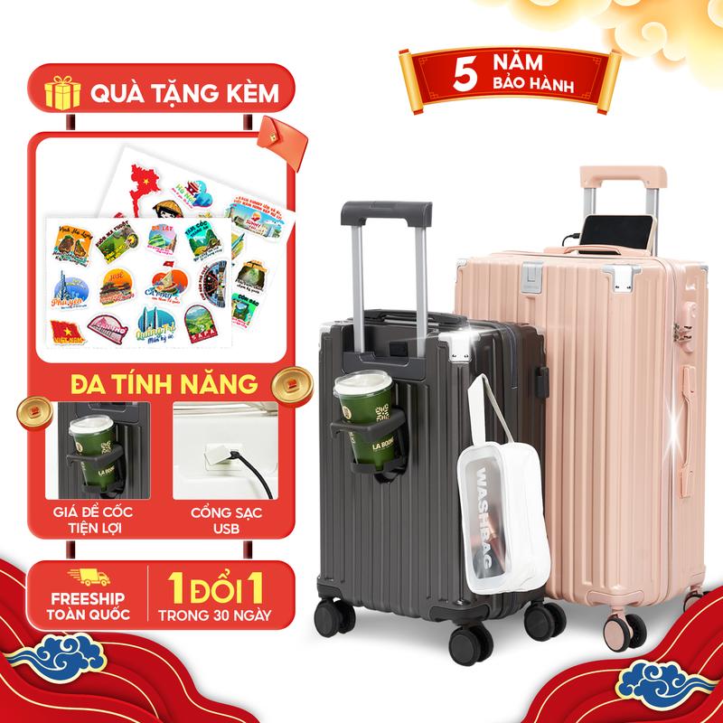 Vali SUNNY SV15 - Vali du lịch vali khóa kéo thời trang nhựa PC + ABS bảo hành 5 năm size 20-24 inch