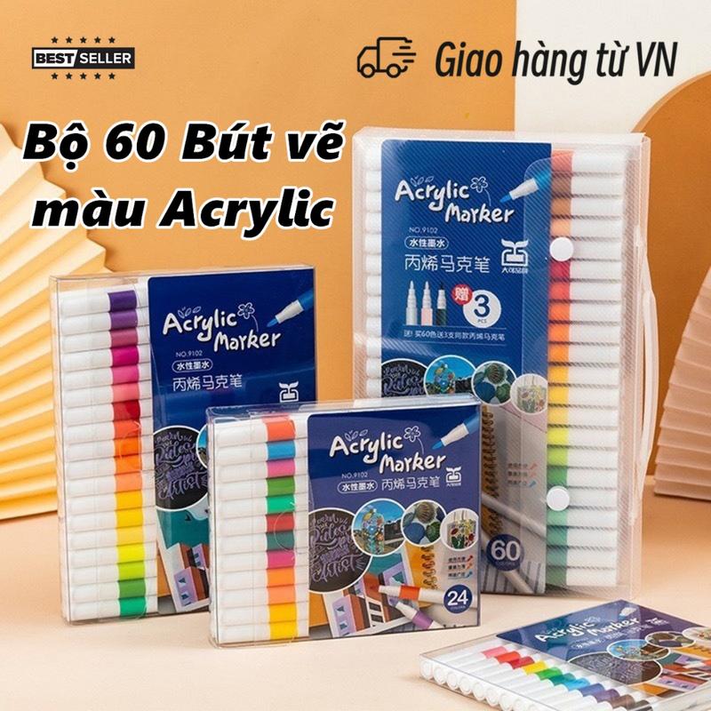  Hộp 60 Bút Màu Acrylic Marker Cao Cấp Màu Vẽ Sơn Chống Nước Bộ Cọ Vẽ Trên Mọi Chất Liệu Bề Mặt 