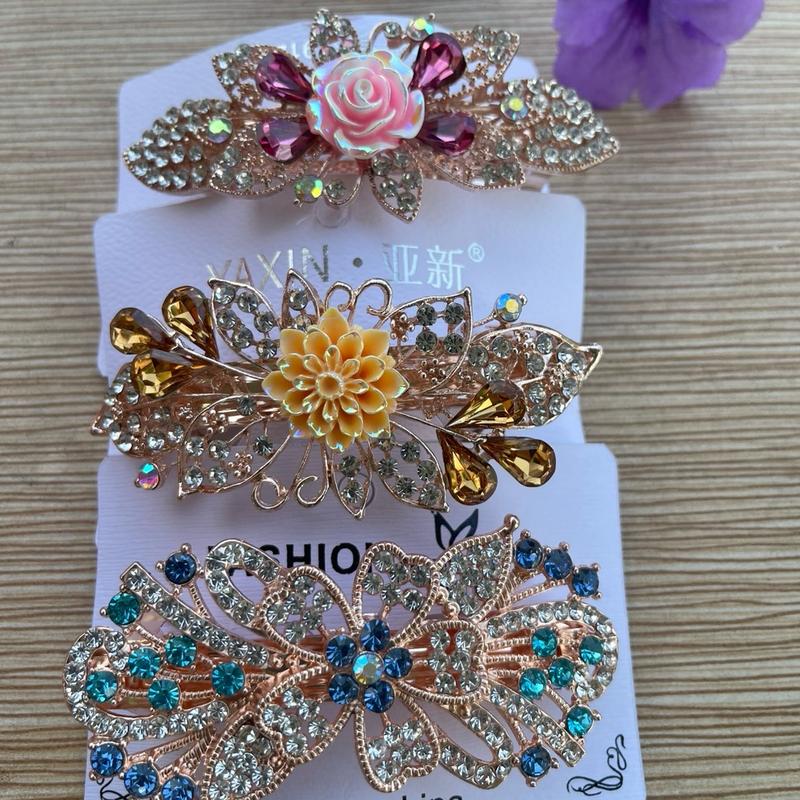 Combo 3 cái kẹp bấm ngang đính đá cho nữ trung niên kẹp 8cm