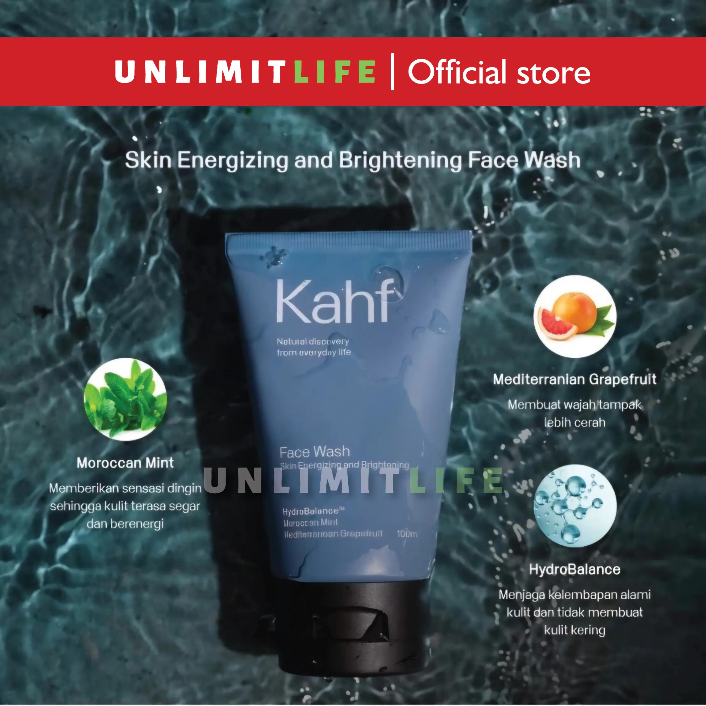 Kahf Face Wash Skin Energizing and Brightening 100 ml - Sabun Pembersih Wajah Pria Untuk Kulit Cerah Bebas Kusam Cowok