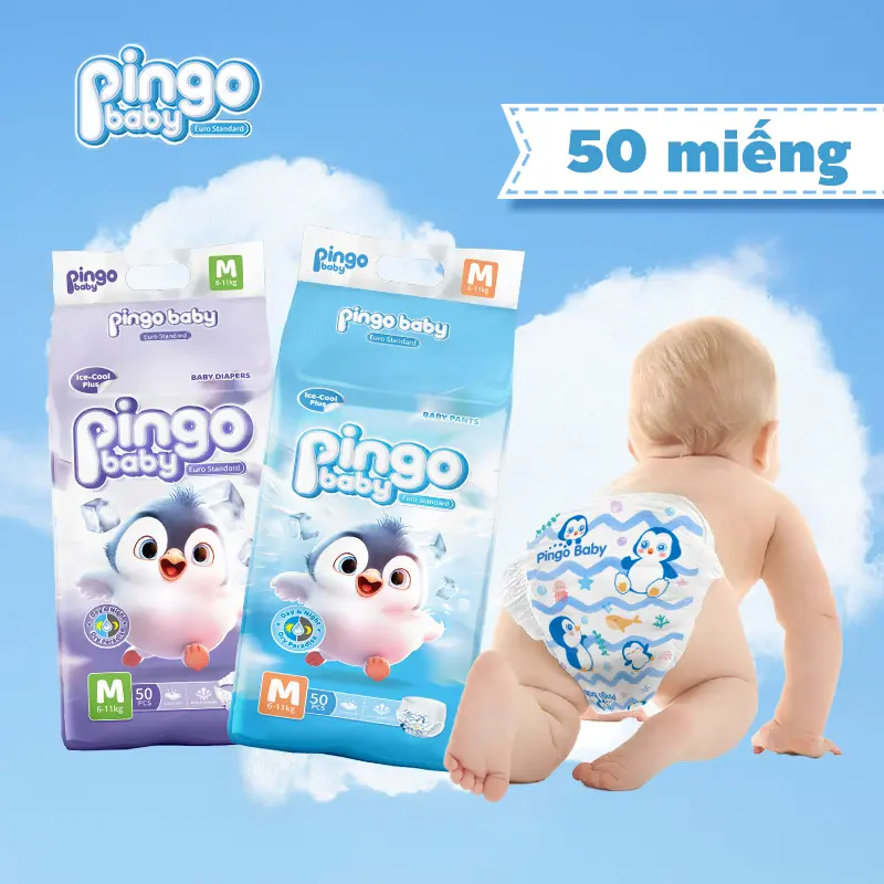 Tã trẻ Em Bé Pingo, 50 cái, có kích thước NB, S, M, L, XL, XXL và XXXL