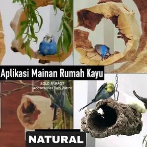 Mainan Ayunan Rumah Kayu untuk Burung Bahan Kayu Keras Natural Tanpa Pewarna Dilengkapi Tali Rantai Kuat dan Swivel untuk Kandang Burung
