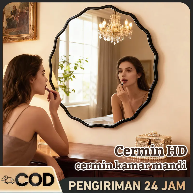[Garansi] COD Cermin Kamar Mandi Bergaya Retro Prancis Berbentuk Bulat Bergelombang, Cermin Dinding untuk Kamar Mandi Rumah