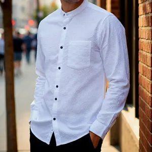 ASB-Baju Pria Busana Muslim Koko Putih Kemko Brokat Shoba Kemeja Full Bordir Premium Quality Lengan Panjang Atasan Terbaru Saku samping Katun