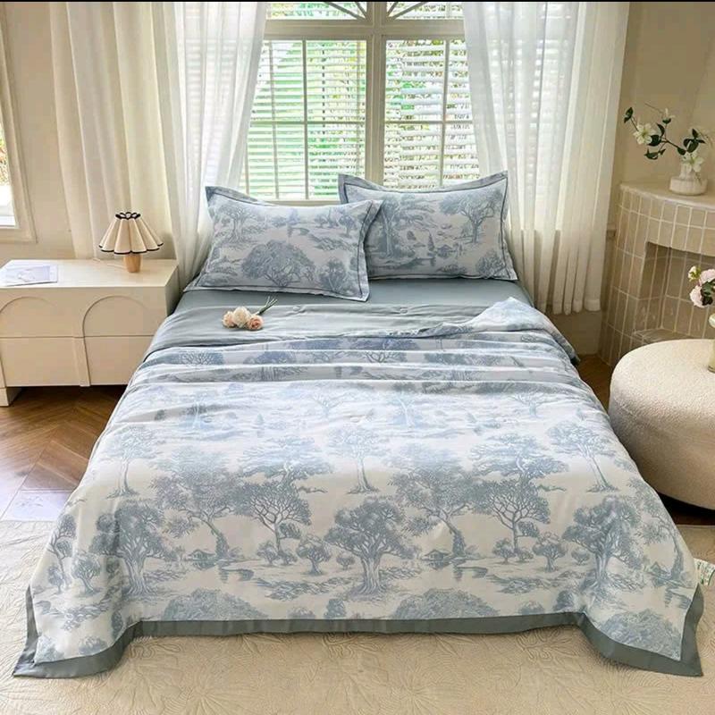 Bộ chăn ga gối LỤA THÁI TOMATO BEDDING - chăn chần bông mỏng cho mùa hè ga giường và 2 vỏ gối nằm