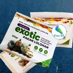 Exotic 100 Gram Bubur Lolohan Anakan Burung atau Piyik Formula Exotic Pakan Lolohan Dilengkapi Extract Daun Mengkudu