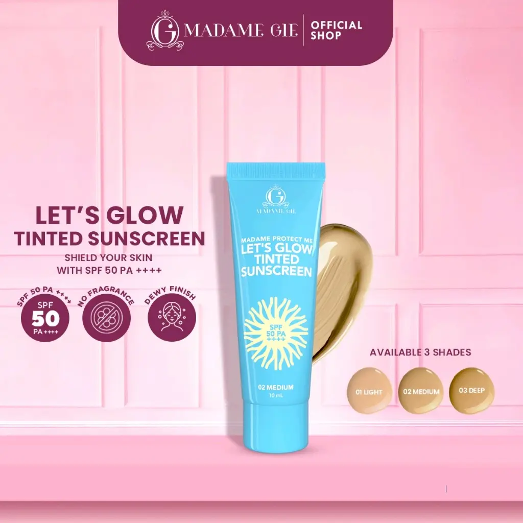 Madame Protect Me Let's Glow Tinted Sunscreen SPF 50 PA ++++ Multipurpose 10ml - 35ml (Facial / Wajah / Niacinamide / Perawatan)