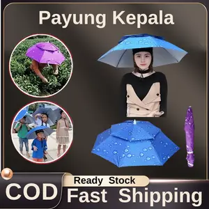 Payung kepala anti hujan dan terik matahari topi payung dewasa topi payung ikat kepala topi payung luar ruangan topi memancing