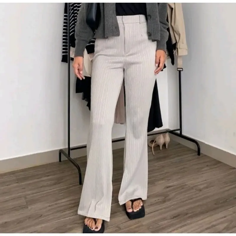 CELANA WANITA CUTBRAY KNIT HIGHWAIST - Model Panjang - Kulot Hitam Bawahan Cewek Dewasa Casual Basic Formal Nyaman Slim Fit Pant 2