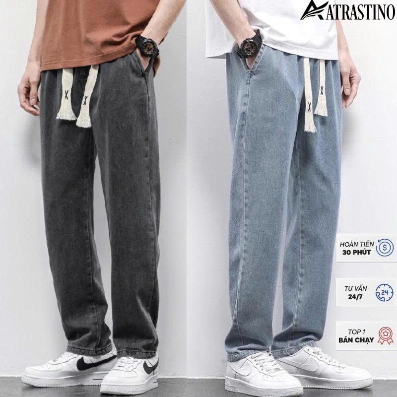 ATRASTINO Quần Jean Nam Baggy Cạp Chun Bản To Ống Rộng ATRASTINO Chất Liệu Jean Cao Cấp 2025 Phong Cách Hàn Quốc Size 26-37