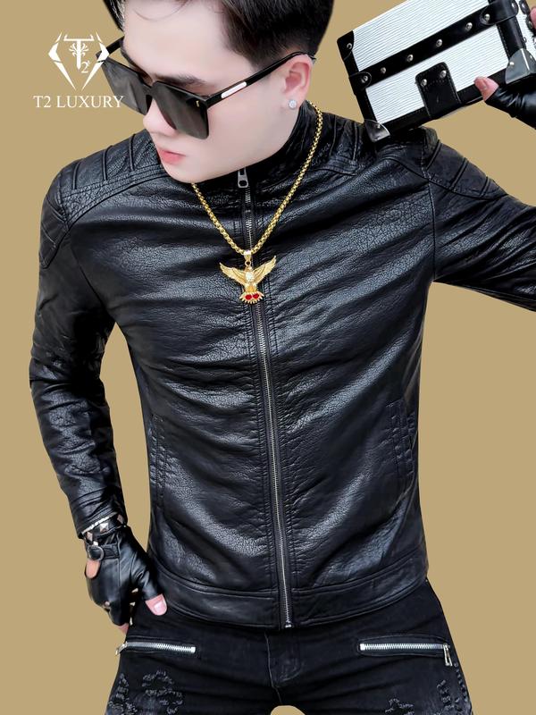  Áo Da nam QUẢNG CHÂU phom ôm đẹp lót lông vân da rõ nét chất liệu da cao cấp Menswear Jacket 