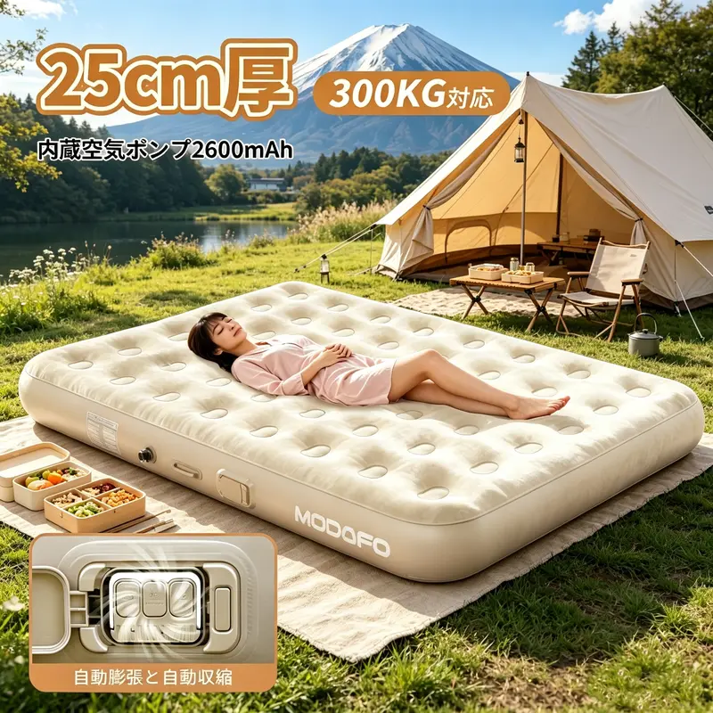 10月限定特価SALE !]エアベッド、内蔵電動ポンプ、厚さ9.8インチ（40