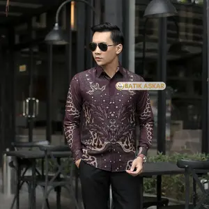 Batik Andaru Motif AJI SAKA Baju Batik Pria Slimfit Lengan Panjang Premium Full Furing Warna Ungu Burgundy