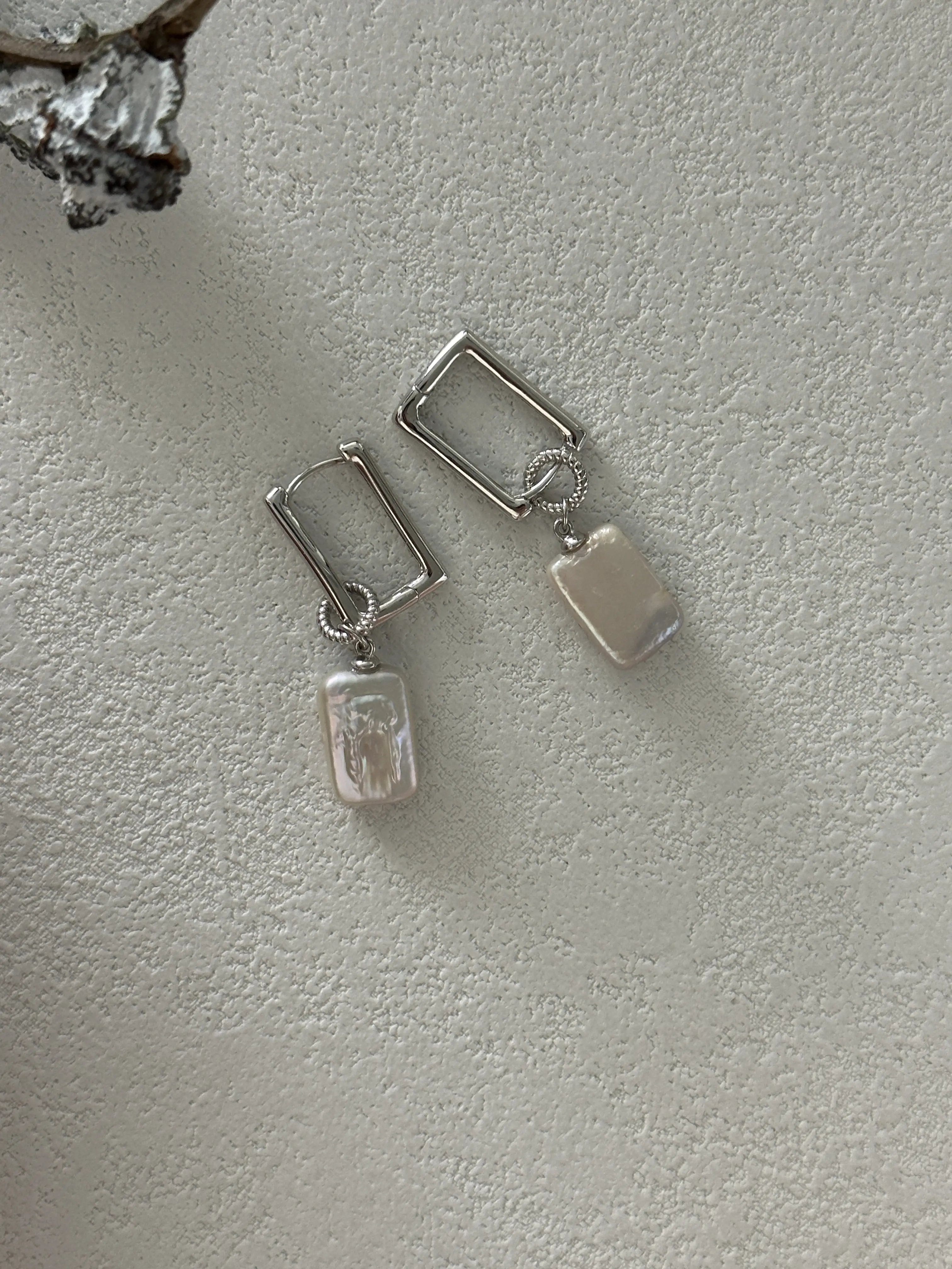 Hoa Tai Ngọc Trai Họa Tiết Hình Vuông, Thiết Kế Đơn Giản Và Dễ Phối Đồ Hoa Tai Bạc Sterling, Thích Hợp Để Đeo Hàng Ngày Và Các Dịp Đặc Biệt