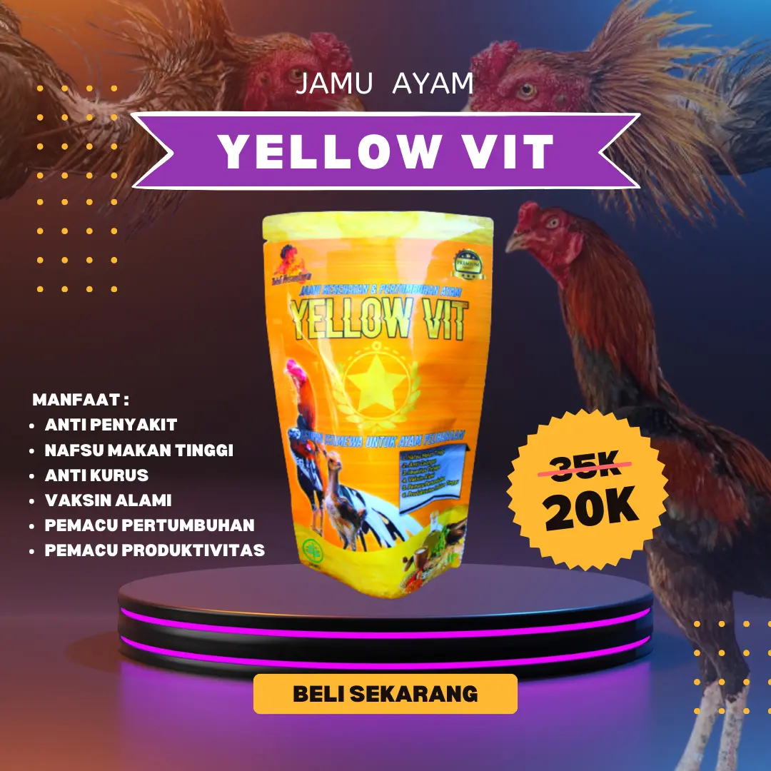 Jamu ayam herbal YELLOW VIT 100 GRAM --> jamu Kesehatan & Stamina ayam aduan