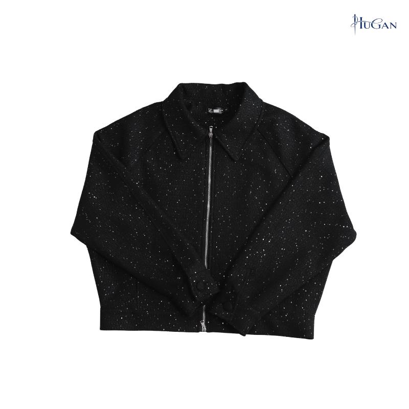 Áo Khoác HUGAN Zip Jacket Dạ Tweed Ánh Kim Dáng Boxy