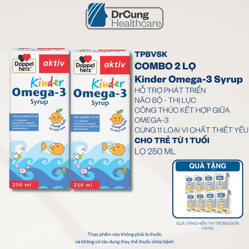 TPBVSK Combo 2 Lọ Doppelherz Kinder Omega-3 Syrup Dầu Cá chai 250ml Bổ sung vitamin và omega 3 cho trẻ MUA 1 COMBO TẶNG 2 VỈ X 4 HỘP SỮA GROW PLUS VỊ CHUỐI 110ML