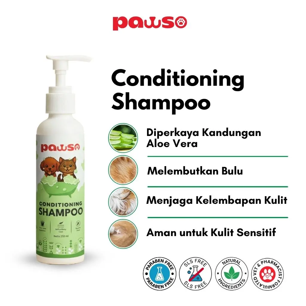 PAWSO Conditioning Shampoo - 250ml Conditioning Shampoo Anjing & Kucing Aloe Vera Menutrisi Kulit