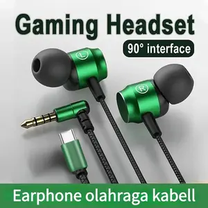 Headphone Berkabel USB Tipe C Suara Surround HiFi 3.5mm Earphone In-ear dengan Kontrol Kabel dan Sumbat Telinga