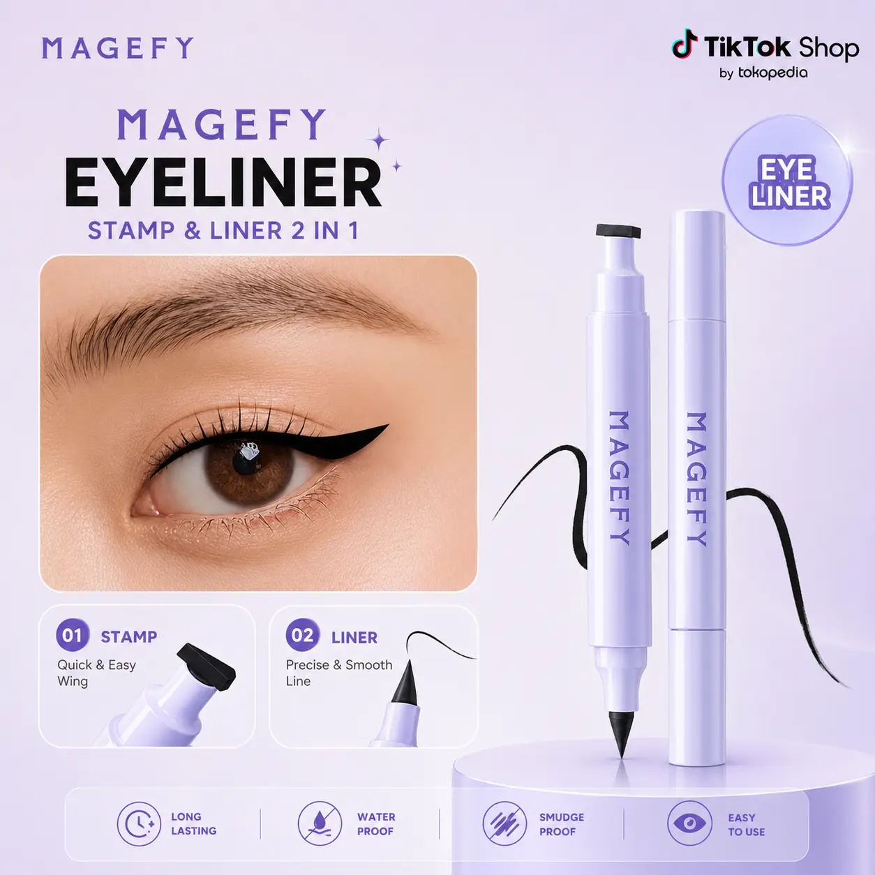 MAGEFY Eyeliner 2-in-1 – Wing Stamp & Ujung Presisi, Waterproof, Mudah untuk Pemula ID-MF-E10-M