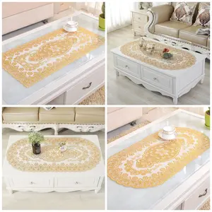 Bter Home Taplak Meja PVC Premium Motif Lace Gold Elegan Estetik Anti Air Anti Slip untuk Meja Ruang Tamu