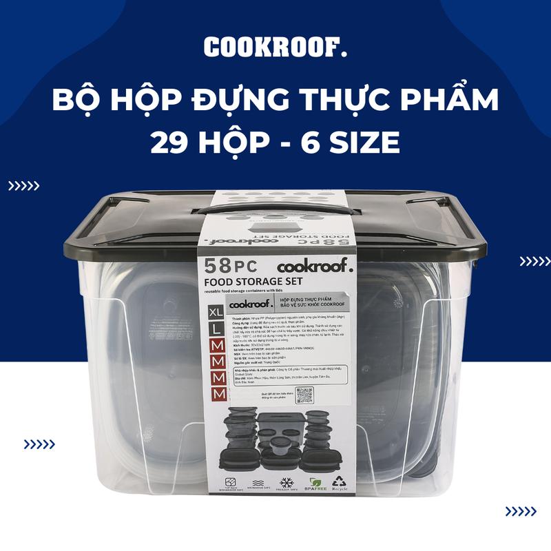   Hàng Mới Về  Cookroof. Hộp Đựng Thực Phẩm 58 Chi Tiết 29 Hộp Đủ Kích Thước Nhựa PP5 Nguyên Sinh Chịu Nhiệt Tốt. 