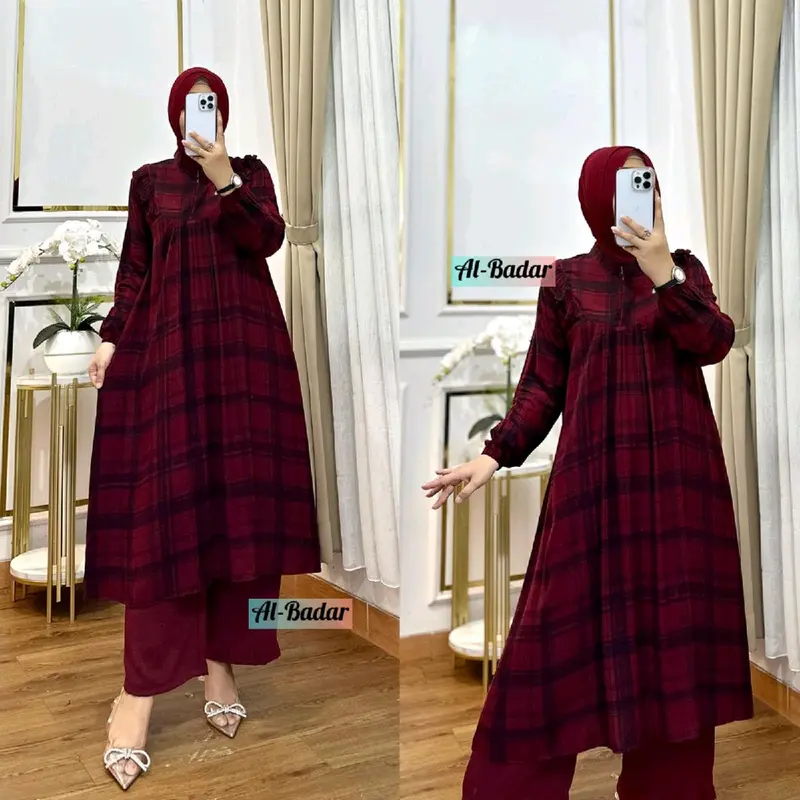 SETCEL LONG TUNIK RAYON MIX KERINGKEL MODEL TERBARU SETELAN CELANA VIRAL 1