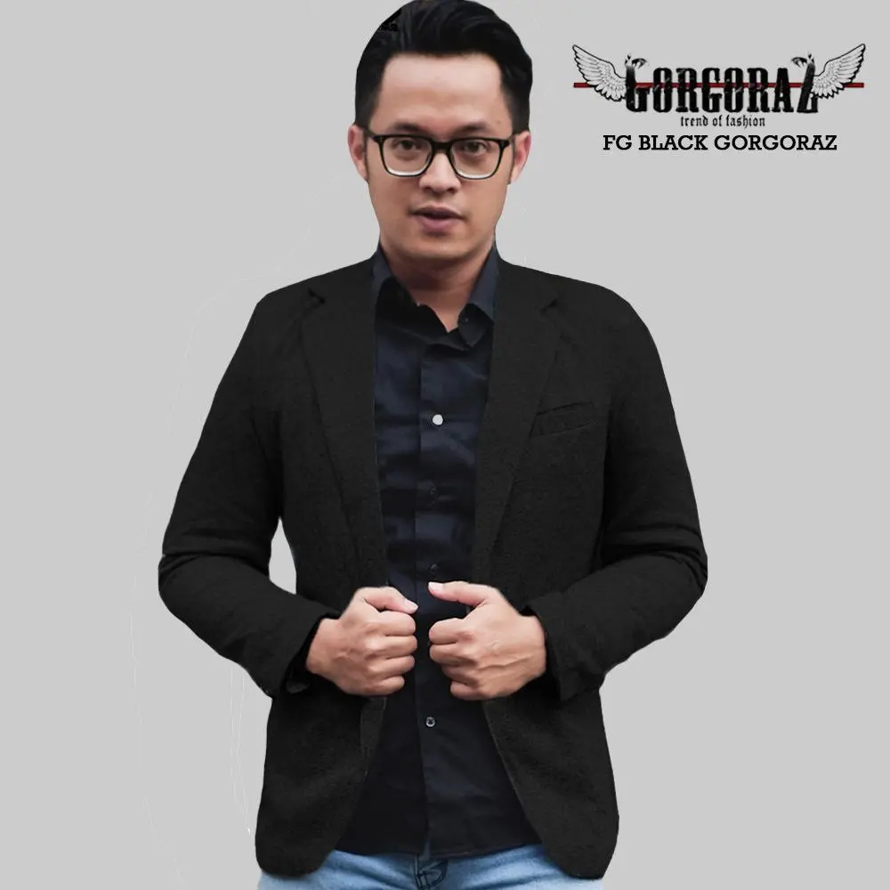 Blazer pria casual slimfit bahan tebal FG Black