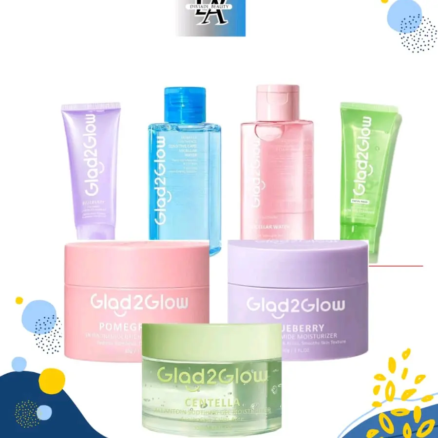 GLAD2GLOW ALL SERIES MOISTURIZER,MICELLAR ,FACE WASH Pencerah Wajah Facial Perawatan Muka Mencerahkan Pelembab Cleanser