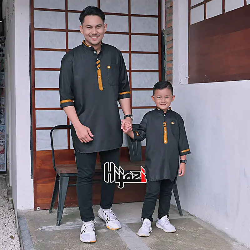 Baju Koko Kurta Atasan Muslim Hijazi Couple Ayah Pria Dewasa Anak Laki Laki Model Terbaru Size M, L, XL, XXL, Big Size Jumbo Bisa COD Katun Pasangan Syari Untuk Lebaran 4
