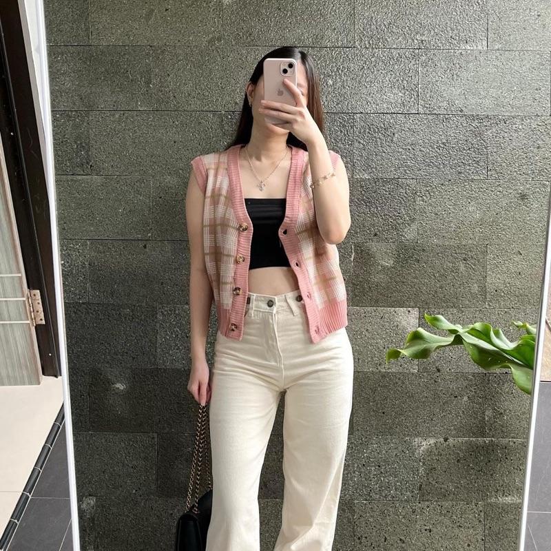 Vest Line Square Knit Wanita - Vest Rajut Wanita Kotak / Rompi Rajut Wanita Korean Style V-Neck V-Neck 2