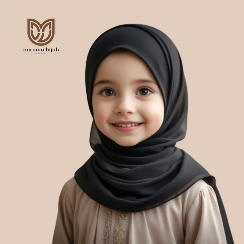 Jilbab Pashmina Instan Anak Ceruty Babydoll Jahit Dagu Usia 4-10 Tahun 2