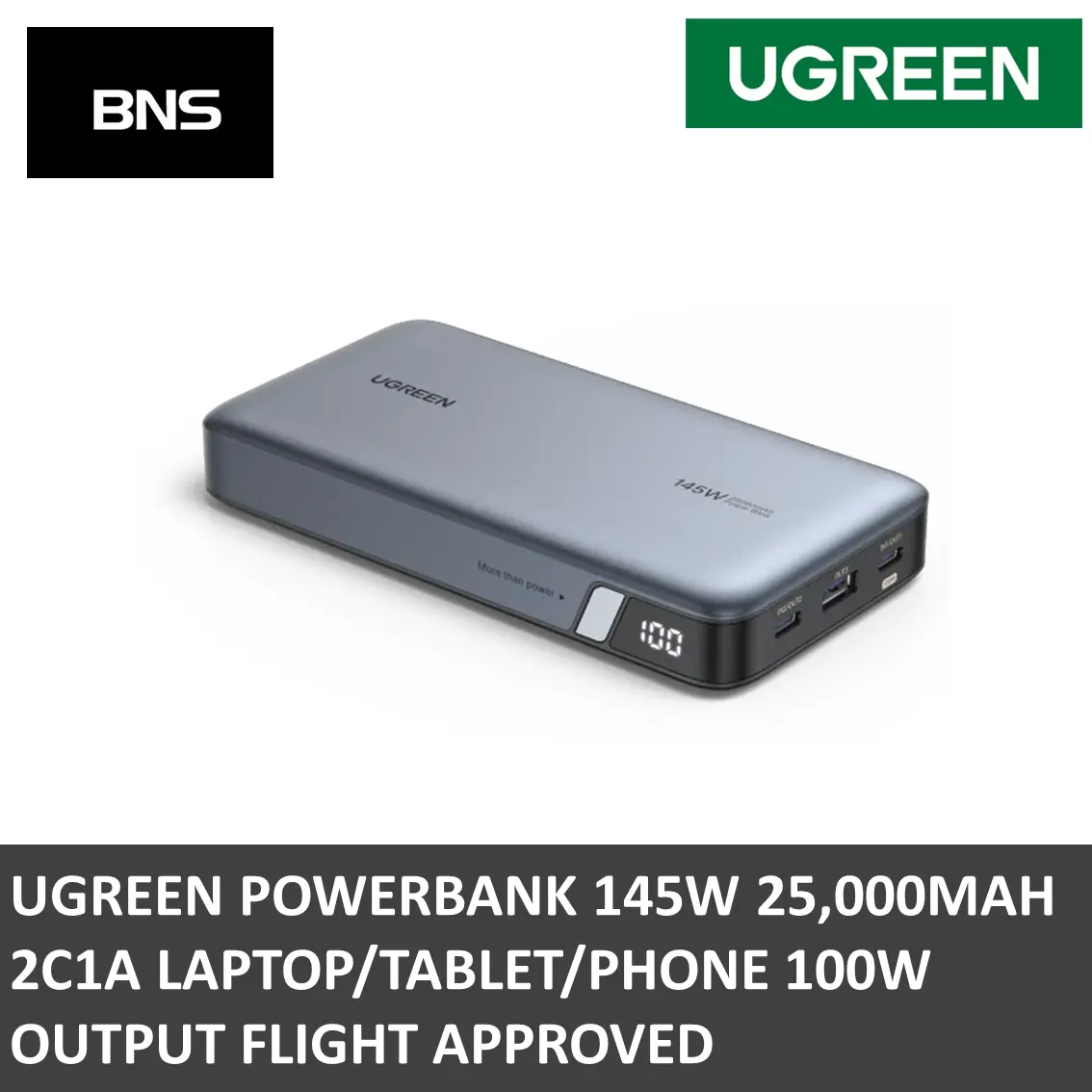 UGREEN POWERBANK 145W 25000MAH 2C1A LAPTOP/TABLET/PHONE 100W OUTPUT FLIGHT APPROVED (UG-PB205-90597A POWER BANK)
