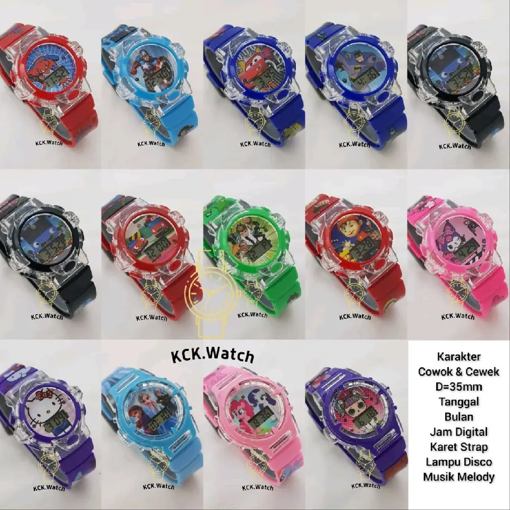 Jam Tangan Anak Karakter Frozen dengan Lampu Disco dan Musik Fashion Motif