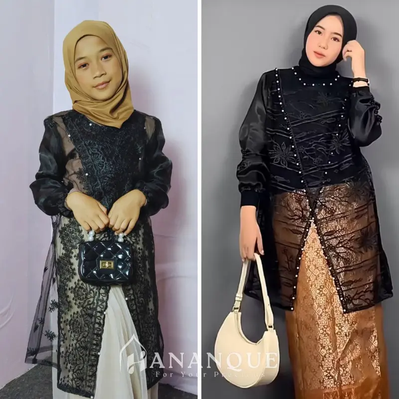 Tunik Couple Hananque Ibu dan Anak Usia 1-13 Tahun dengan Brokat Kondangan Full Payet Mix Organza Bridesmaid untuk Pasangan Wanita Wanita Keluarga Motif 0