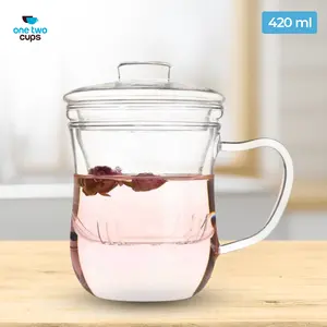 Cangkir Teh Tea Cup Heatproof with Infuser Filter 420ml - Transparan