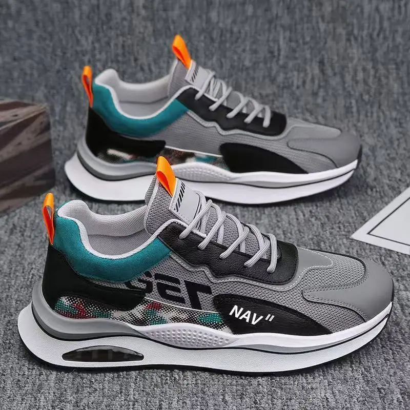 Nuevos zapatos deportivos casuales de moda para hombres, zapatos de tenis para hombres livianos y cómodos, zapatos para correr con cordones antideslizantes y que absorben los golpes, diseño superior de malla transpirable con bloqueo de color. - Foto 1