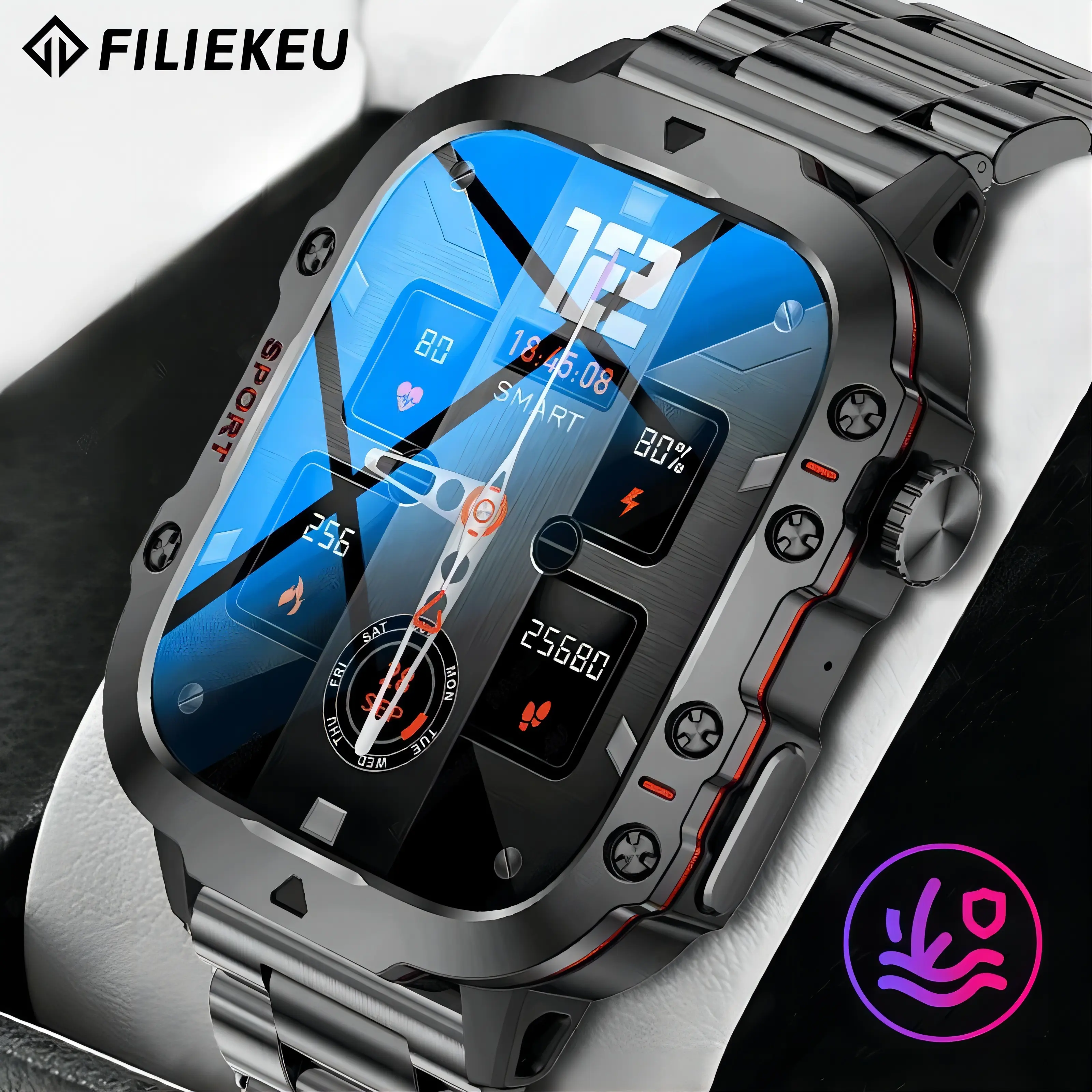 FILIEKEU COD Gitnang Luzon EXPRESS 2025 New Smartwatch Men's Rugged Military Bluetooth Call Sport Heart Rate IP68 Waterproof Outdoor Smart Watches for Android IOS