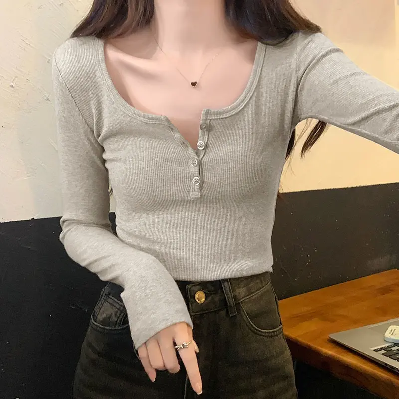 Kaos Cardigan Kancing Lengan Panjang Berusuk Premium Wanita (S/M/L/XL) - Atasan Polos 3