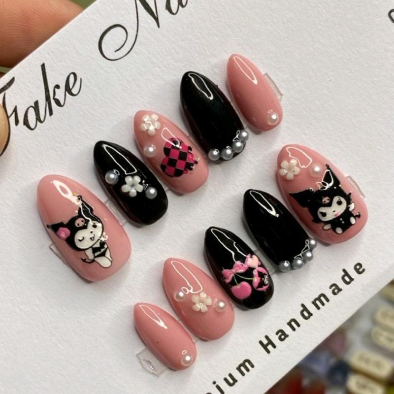 Kuku Handmade Kuromi Gratis Lem dan Toolkit Kuku Palsu Anak Motif  Sanrio/ Nailart Anak Motif Kartun Lucu 3D/ Kupal Remaja Motif Kartun Kuromi Free Lem stiker 0