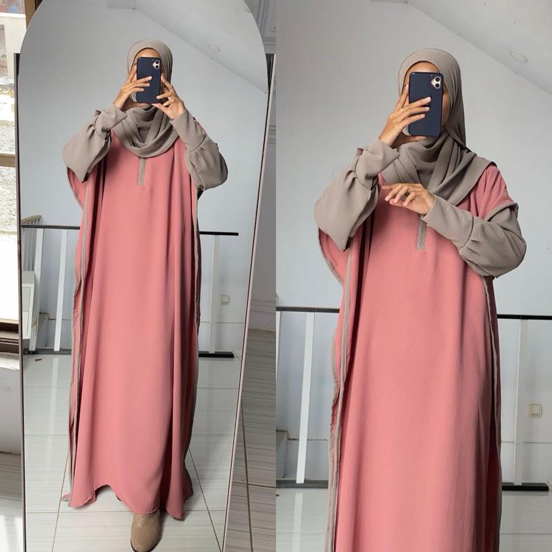 ￼Fathiya Kaftan Setelan Pashmina Cringkel Airflow Terbaru 2024 Gamis Kondangan Oversize Busui Frendly Resleting gamisabaya 2