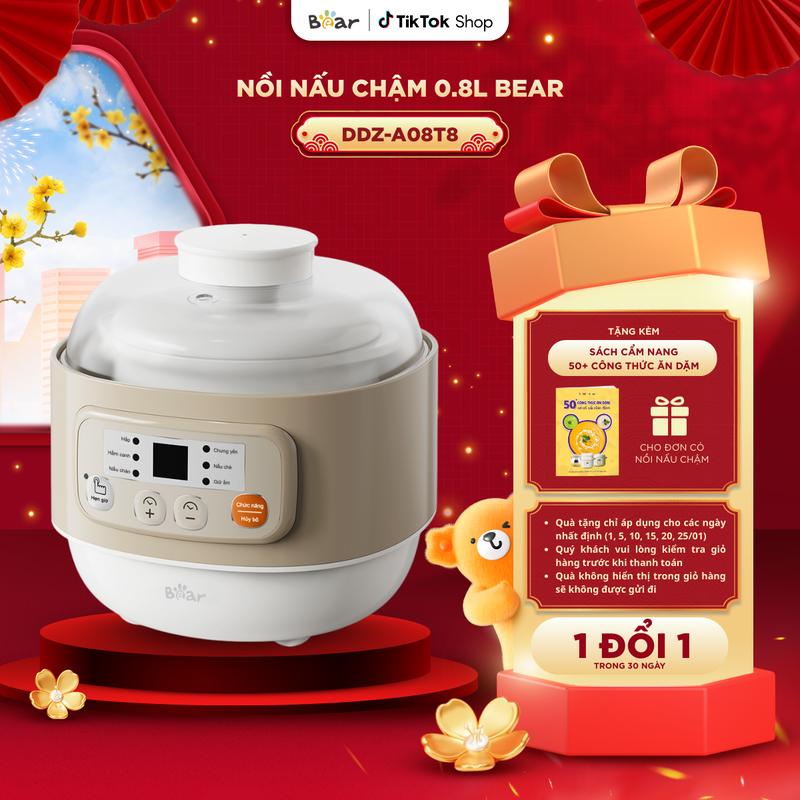  Nồi Nấu Cháo Chậm BEAR 0.8L Nồi Nấu Chậm Chưng Yến Nấu Cháo Ăn Dặm Cho Mẹ Bé Nồi Hầm Thức Ăn Cho Bé Ăn Dặm DDZ-A08T8 